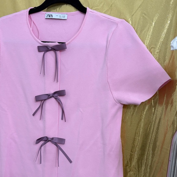 Zara Pink Dress with Purple Bow Details - Picture 3 of 4